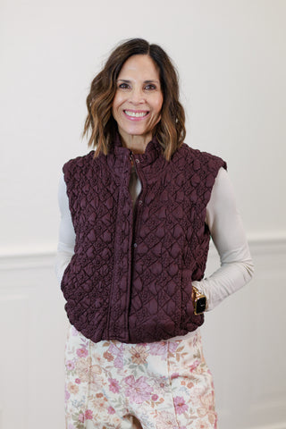 Textured Diamond Quilted Nylon Vest in Cherry Lacquer