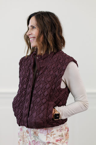 Textured Diamond Quilted Nylon Vest in Cherry Lacquer