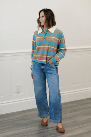 Multi-Color Stripe Long Sleeve Top – Women's Striped Top by MIOU MUSE