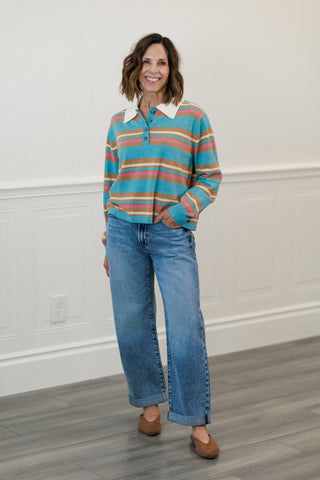 Multi-Color Stripe Long Sleeve Top – Women's Striped Top by MIOU MUSE