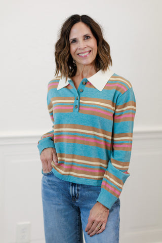 Multi-Color Stripe Long Sleeve Top – Women's Striped Top by MIOU MUSE