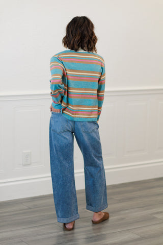 Multi-Color Stripe Long Sleeve Top – Women's Striped Top by MIOU MUSE