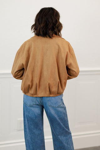 Camel Suede Texture Zip Front Blouson Jacket
