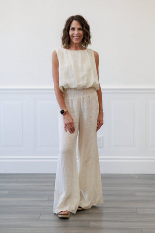 Butter Linen Wide-Leg Smocked Waist Pants