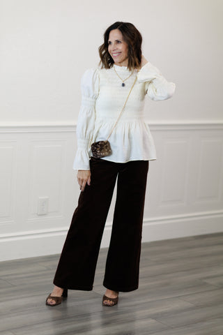 Lourdes Long Sleeve Smocked Peplum Blouse