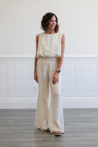 Butter Linen Wide-Leg Smocked Waist Pants