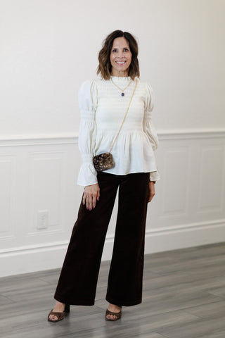 Lourdes Long Sleeve Smocked Peplum Blouse