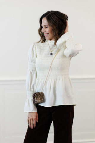 Lourdes Long Sleeve Smocked Peplum Blouse