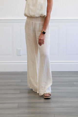 Butter Linen Wide-Leg Smocked Waist Pants