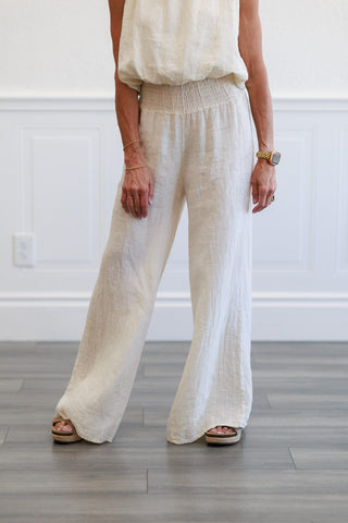 Butter Linen Wide-Leg Smocked Waist Pants