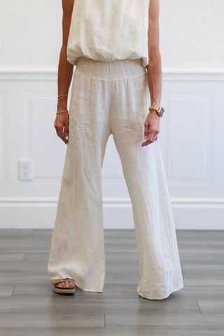 Butter Linen Wide-Leg Smocked Waist Pants
