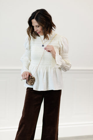 Lourdes Long Sleeve Smocked Peplum Blouse