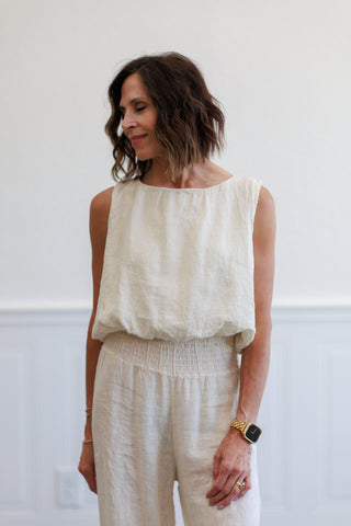 Butter Woven Sleeveless Elastic Hem Top