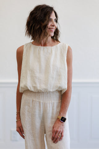 Butter Woven Sleeveless Elastic Hem Top