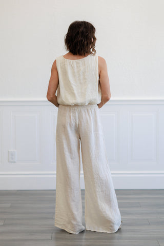 Butter Linen Wide-Leg Smocked Waist Pants