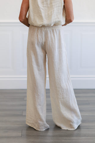 Butter Linen Wide-Leg Smocked Waist Pants