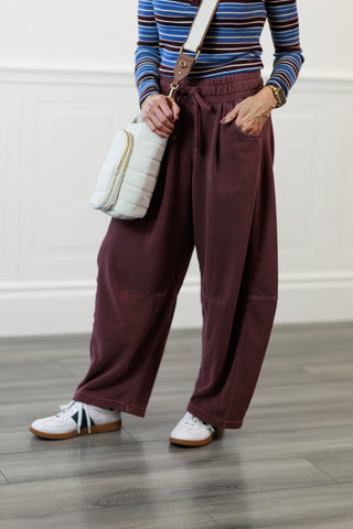 Smocked Waist Drawstring Wide Leg Sweatpants