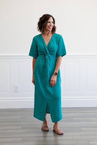 Capri Linen Twist Front Midi Dress