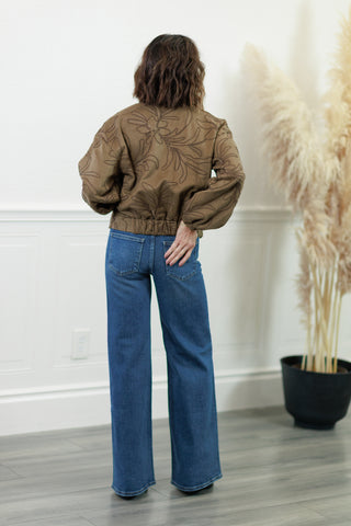 Faux Suede Bomber Jacket with Embroidery Detail – Women's Bomber Jacket by Zoe & Claire