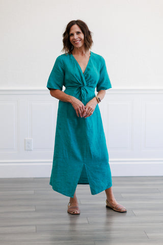Linen Twist Front Sleeveless Maxi Dress Capri / L