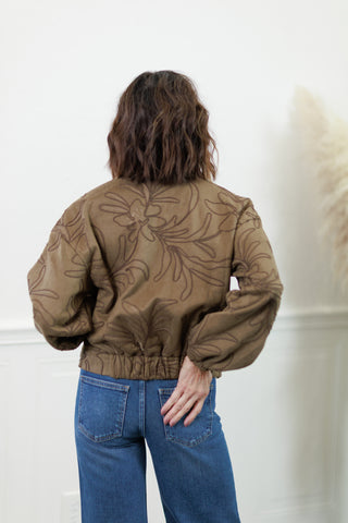 Faux Suede Bomber Jacket with Embroidery Detail – Women's Bomber Jacket by Zoe & Claire