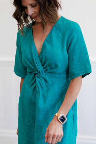 Capri Linen Twist Front Midi Dress