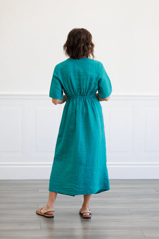 Capri Linen Twist Front Midi Dress