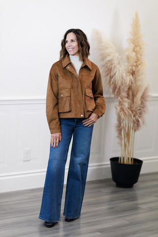 Thread & Supply Rustic Pine Suede-Look Zip Jacket in Camel