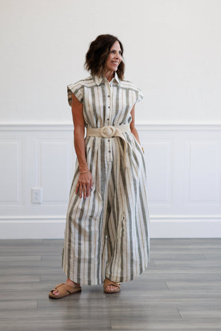 Stripe Linen Wide Leg Jumpsuit