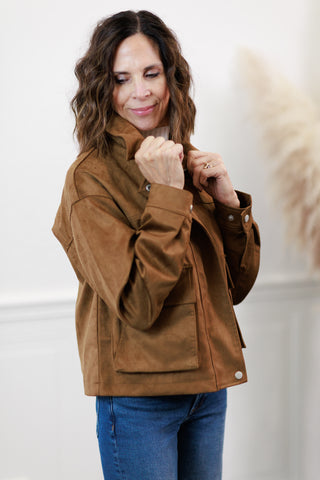 Thread & Supply Rustic Pine Suede-Look Zip Jacket in Camel