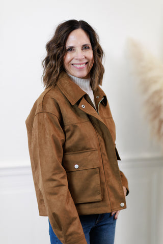 Thread & Supply Rustic Pine Suede-Look Zip Jacket in Camel