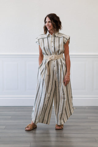 Stripe Linen Wide Leg Jumpsuit