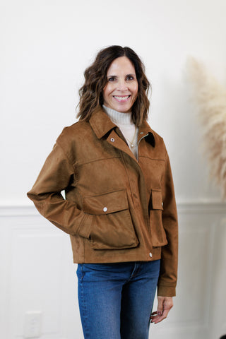 Thread & Supply Rustic Pine Suede-Look Zip Jacket in Camel