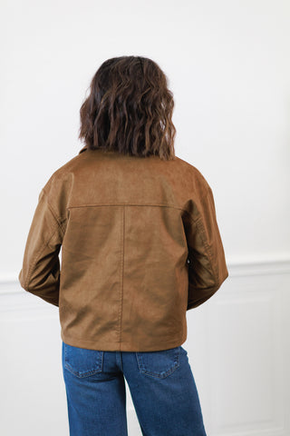 Thread & Supply Rustic Pine Suede-Look Zip Jacket in Camel