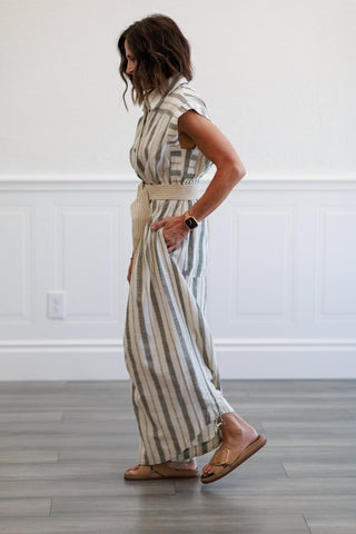 Stripe Linen Wide Leg Jumpsuit
