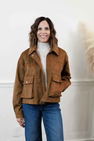 Thread & Supply Rustic Pine Suede-Look Zip Jacket in Camel