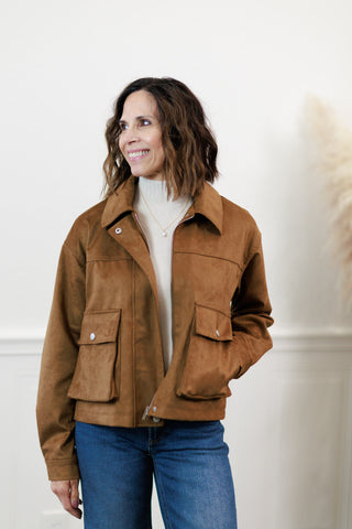 Thread & Supply Rustic Pine Suede-Look Zip Jacket in Camel