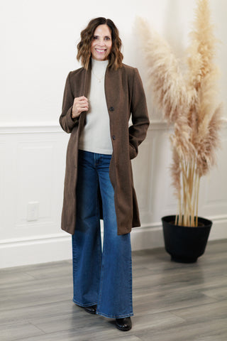 Tailored Wool Blend Car Coat in Brown