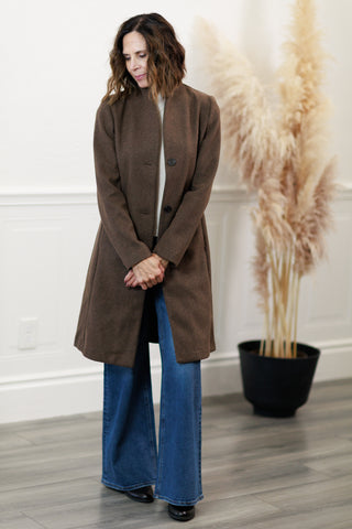 Tailored Wool Blend Car Coat in Brown