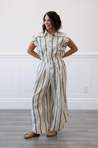 Stripe Linen Wide Leg Jumpsuit