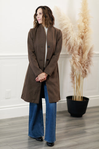 Tailored Wool Blend Car Coat in Brown