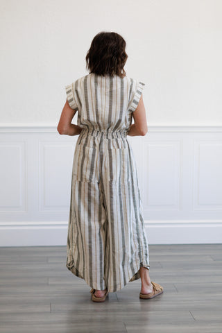 Stripe Linen Wide Leg Jumpsuit