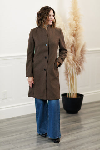 Tailored Wool Blend Car Coat in Brown