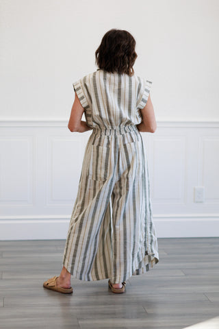 Stripe Linen Wide Leg Jumpsuit