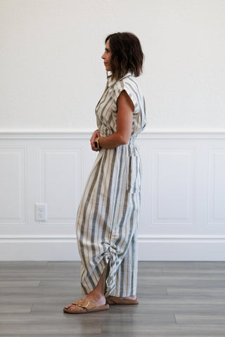 Stripe Linen Wide Leg Jumpsuit