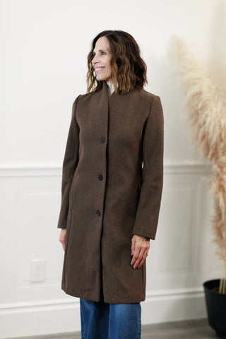 Tailored Wool Blend Car Coat in Brown