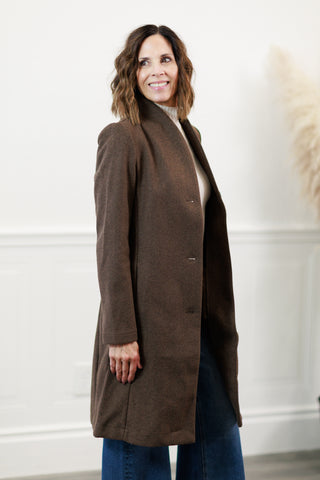 Tailored Wool Blend Car Coat in Brown