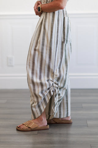 Stripe Linen Wide Leg Jumpsuit