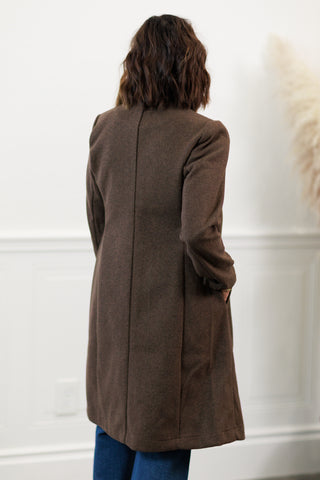 Tailored Wool Blend Car Coat in Brown