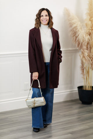 Notched Lapel Coat in Dk. Wine